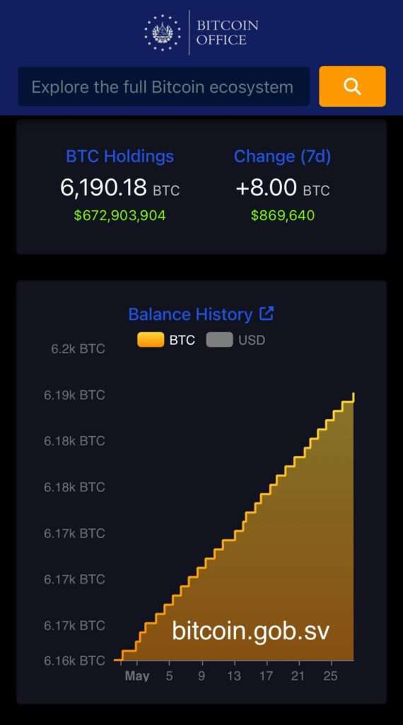 Captura de compras de bitcoin de El Salvador.