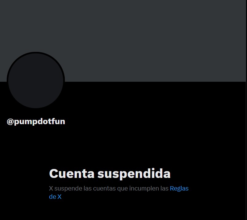Imagen de la cuenta de X de PumpFun suspendida.