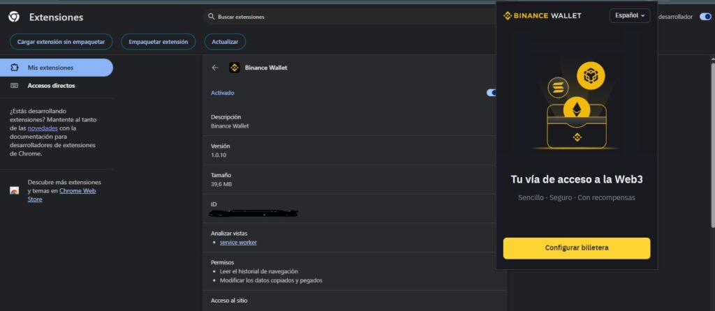 Extensión de la wallet de Binance en Chrome