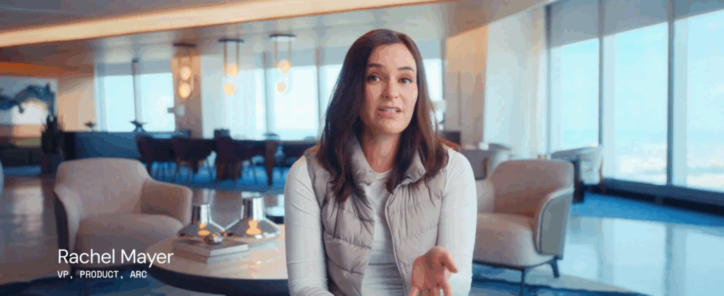Captura del video promocional de Arc donde habla Rachel Mayer, Vicepresidente de Productos de Arc.