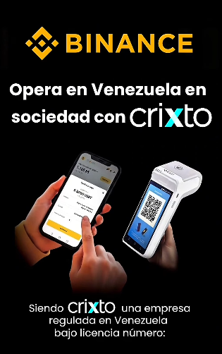 Un teléfono móvil con la app de Binance y un punto de pago con la app de Crixto.