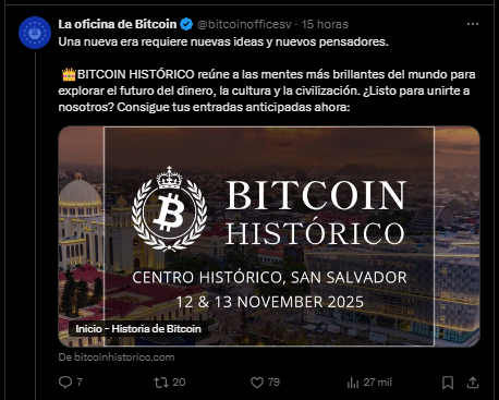 La Oficina Nacional de Bitcoin de El Salvador anuncia el evento Bitcoin Históirico.