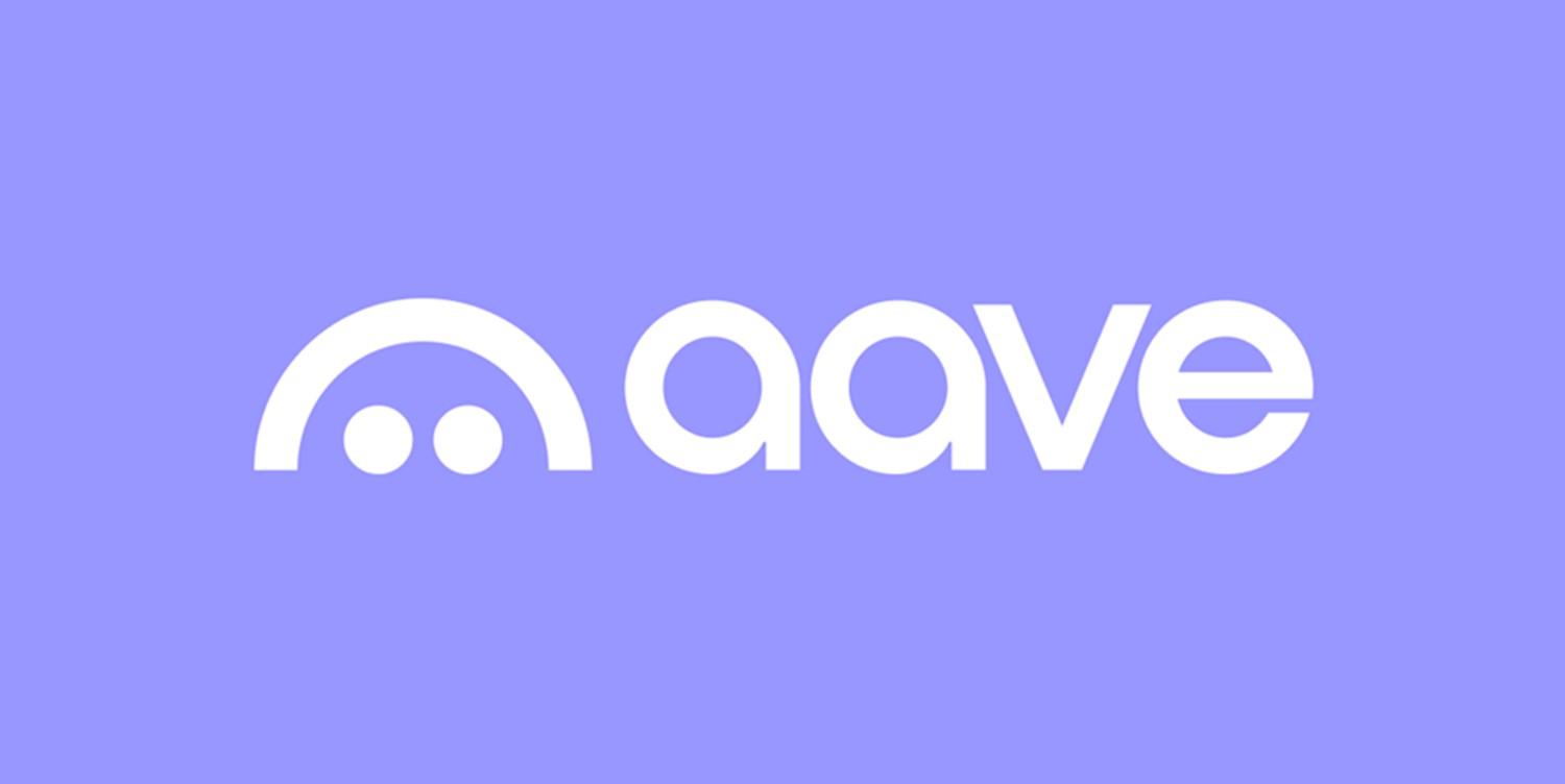 Logo de Aave en color blanco sobre fondo fucsia.