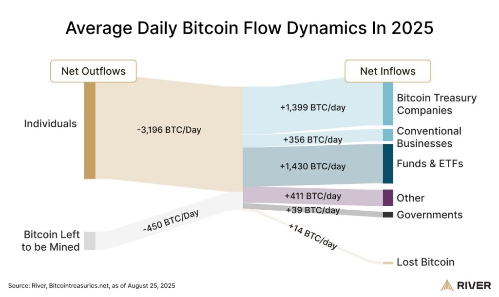 Gráfico de la dinámica del flujo diario promedio de bitcoin en 2025.
