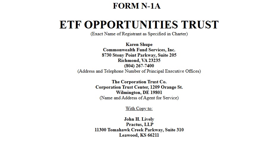 Encabezado solicitud ETF ante la SEC.