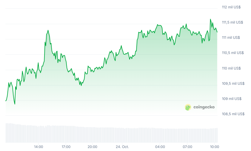 Gráfico del precio de bitcoin (BTC) en las últimas 24 horas.