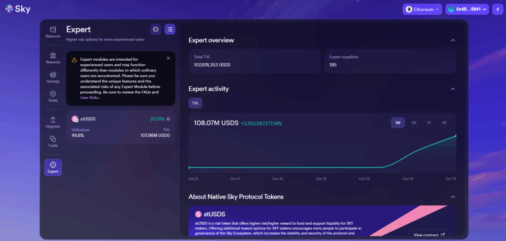 Panel de Sky en el que se observa información sobre este nuevo token.