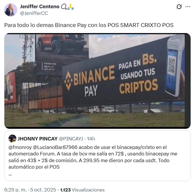 Cartel promocional de Binance Pay y Crixto en Venezuela