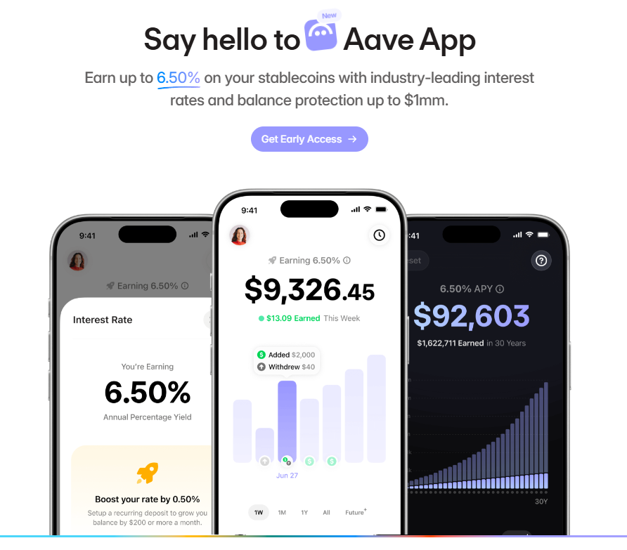 Screenshot del sitio web de Aave.
