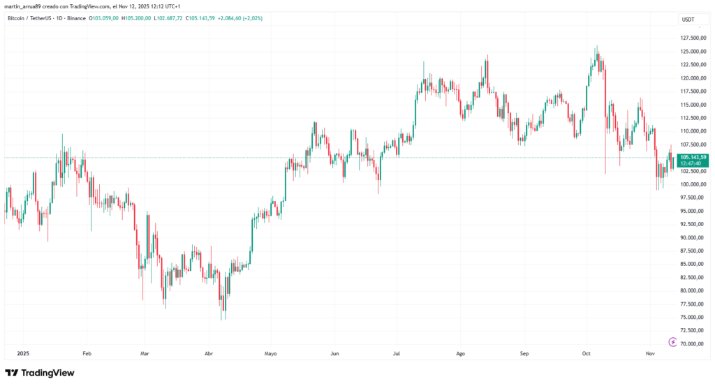 Gráfico de precio de bitcoin en lo que va de 2025.
