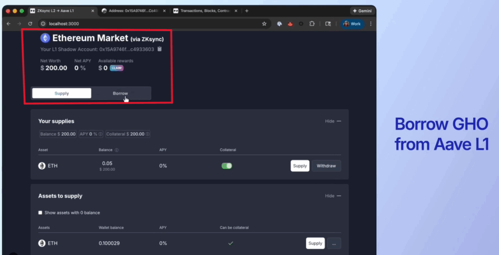 Interfaz de Aave, en la que un usuario pide un prestamos de la stablecoin GHO.