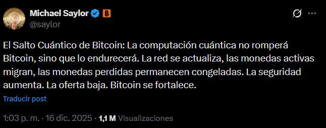 Captura de pantalla de la publicación de Michael Saylor en X.
