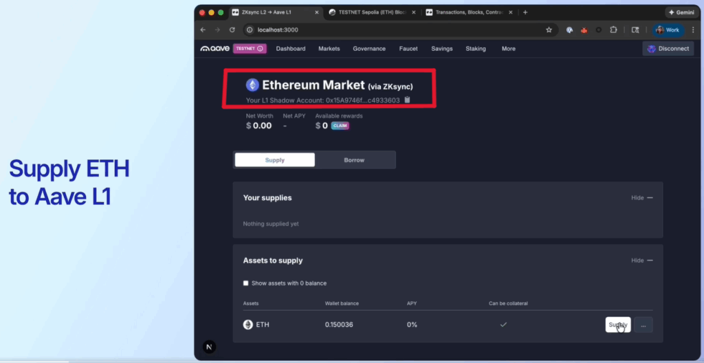 Interfaz de Aave, un protocolo DeFi de Ethereum.