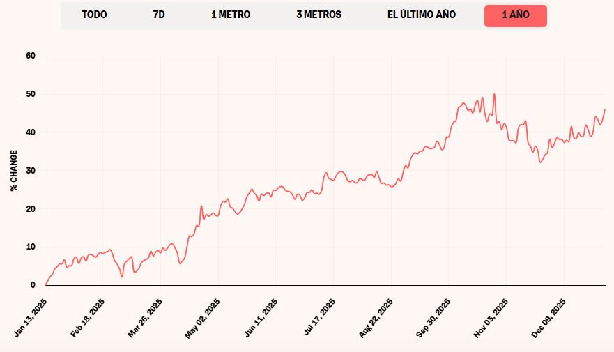 Gráfico que muestra el rendimiento de BOLD durante los últimos 12 meses. 