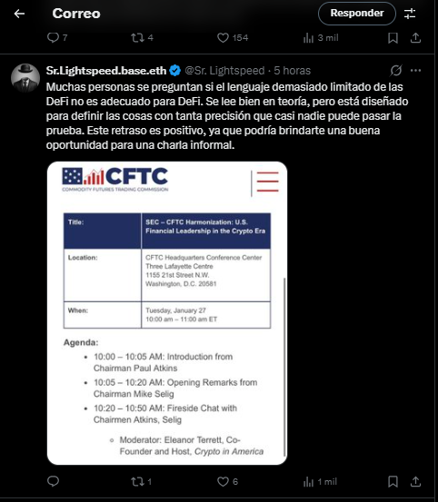 Un tuit sobre las dudas que hay en la comunidad sobre el proyecto de Ley de criptomonedas de Estados Unidos.