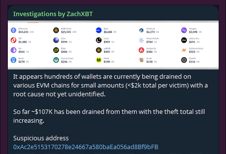 Imagen de la investigación de ZachXBT sobre hacks a usuarios del ecosistema Ethereum.