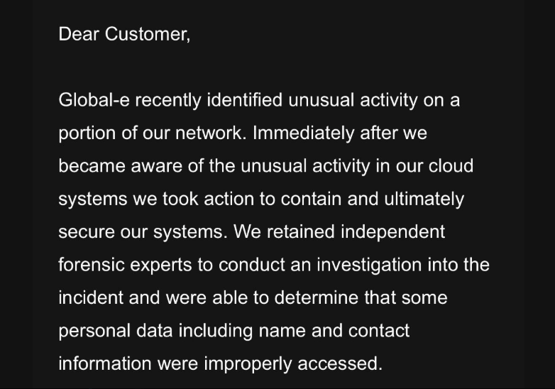 Comunicado de la empresa Global-e sobre  la filtración de datos de usuarios de Ledger.