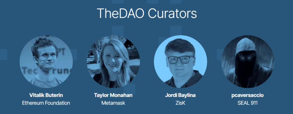 Imagen con los nuevos curadores del proyecto The DAO, entre ellos Vitalik Buterin.