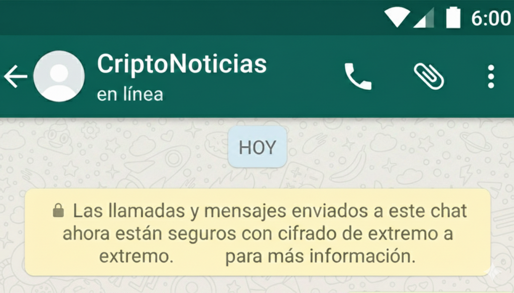 Ventana chat de Whatsapp donde se puede observar el mensaje de que la conversación está cifrada extremo a extremo. 
