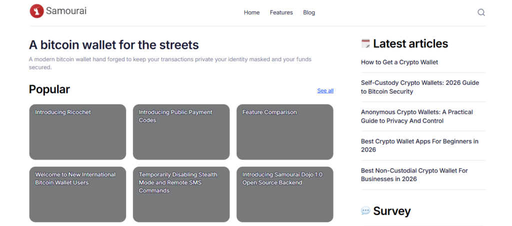 Página web del proyecto Samourai Wallet.