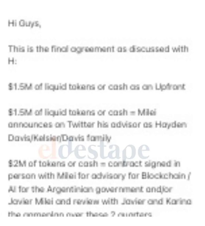 Captura de pantalla del mensaje enviado por Novelli.