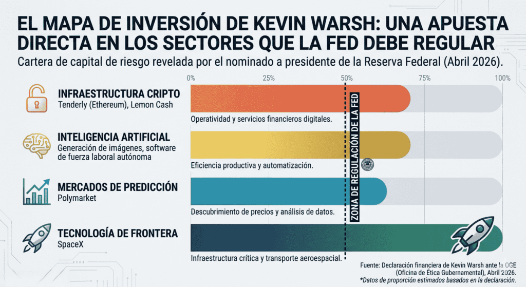 Una infografís muestra el mapa de inversiones del candidato a la FED Kevin Warsh.