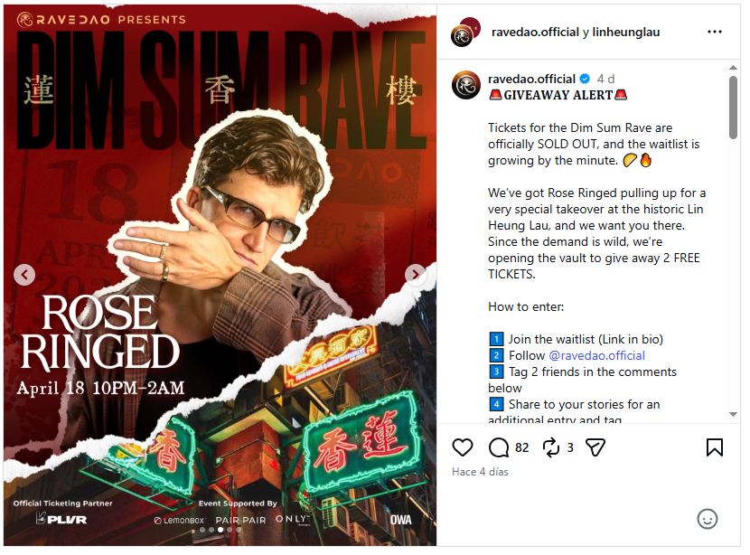 Screenshot de publicación de RaveDAO en Instagram.