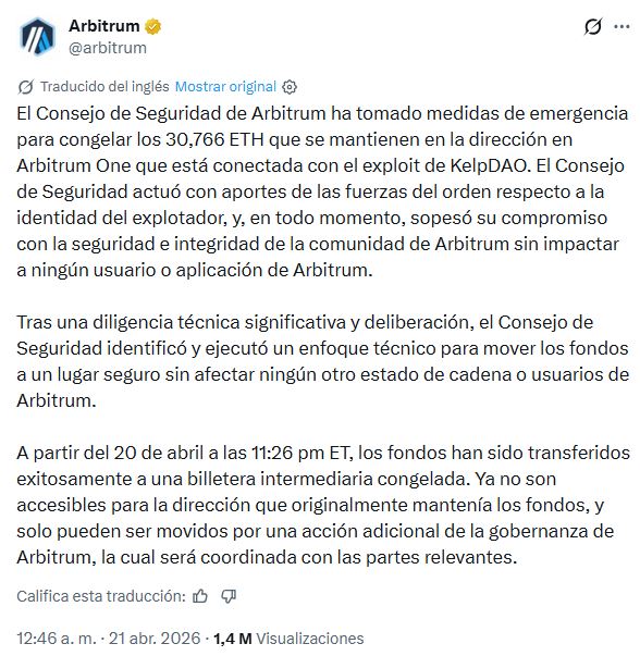 Una publicación en X del Consejo de Arbitrum.