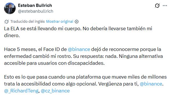 El expolítico argentino Esteban Bullrich hace un reclamo a través de su cuenta de X. 
