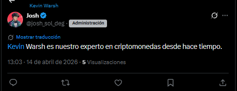 Un mensaje en X de un miembro de la comunidad de las criptomonedas sobre las inversiones en criptoactivos por parte del candidato a la FED Kevin Warsh.