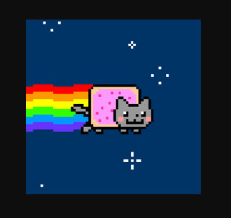 Un meme de internet de un gatito volador animado, llamado Nyan Cat.