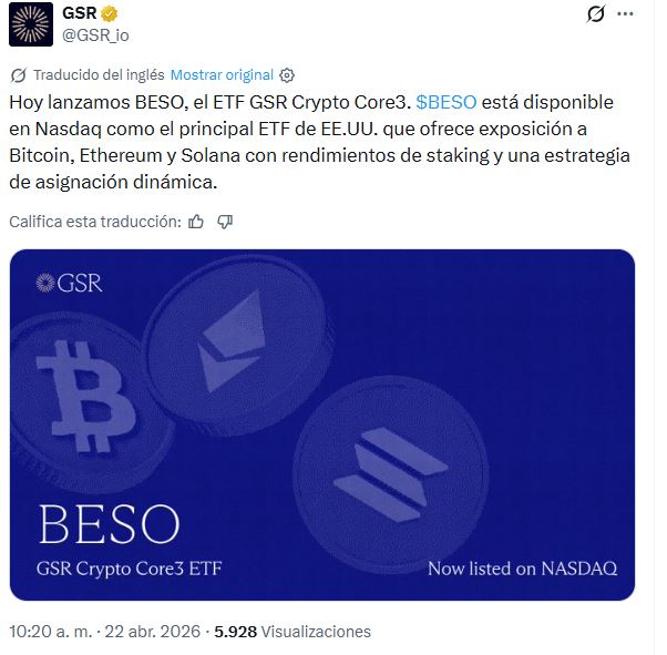 Una publicación en X de la firma de inversiones GSR.