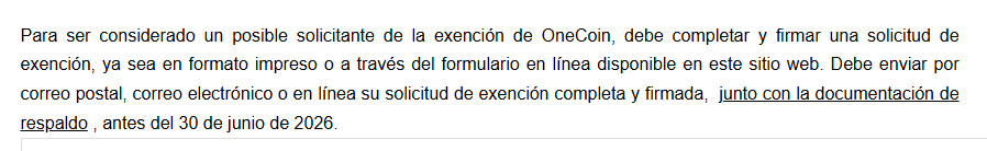 Notificación sobre los requisitos para solicitar compensación por el fraude de OneCoin.