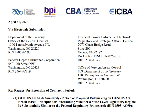 Documento de la Asociación de Banqueros Estadounidenses donde se solicita la extensión de los 60 días.