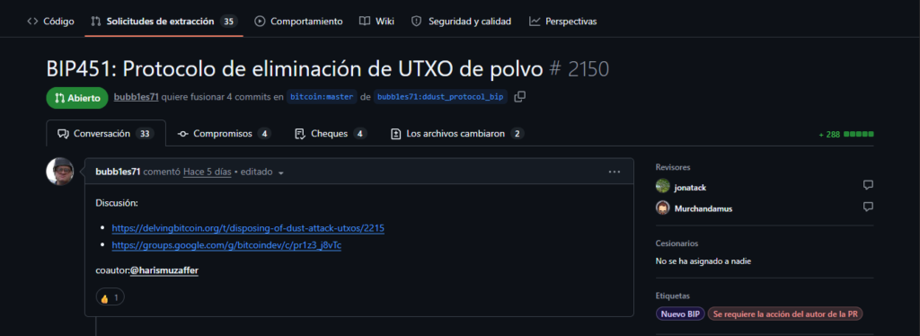 Información sobre una propuesta de mejora de Bitcoin.