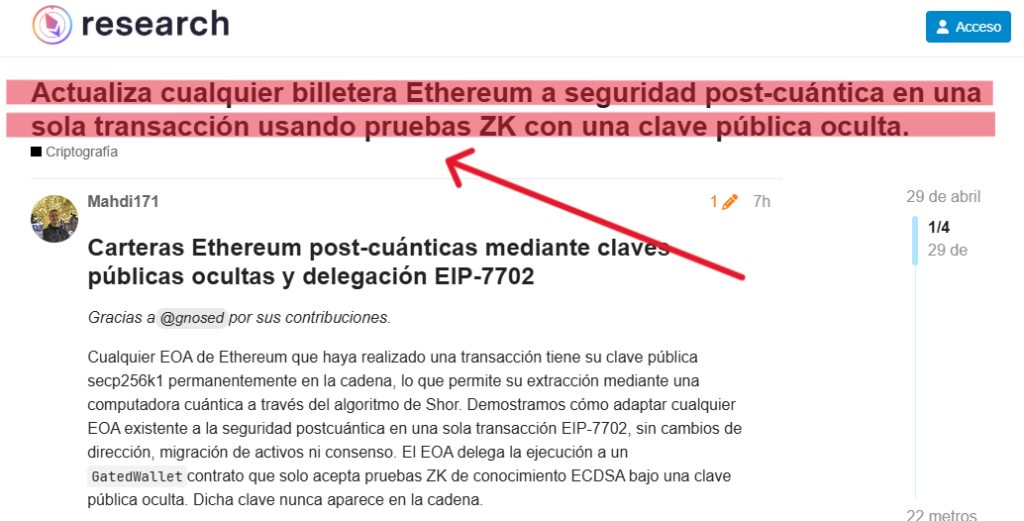 Datos sobre una propuesta postcuántica para la red Ethereum.