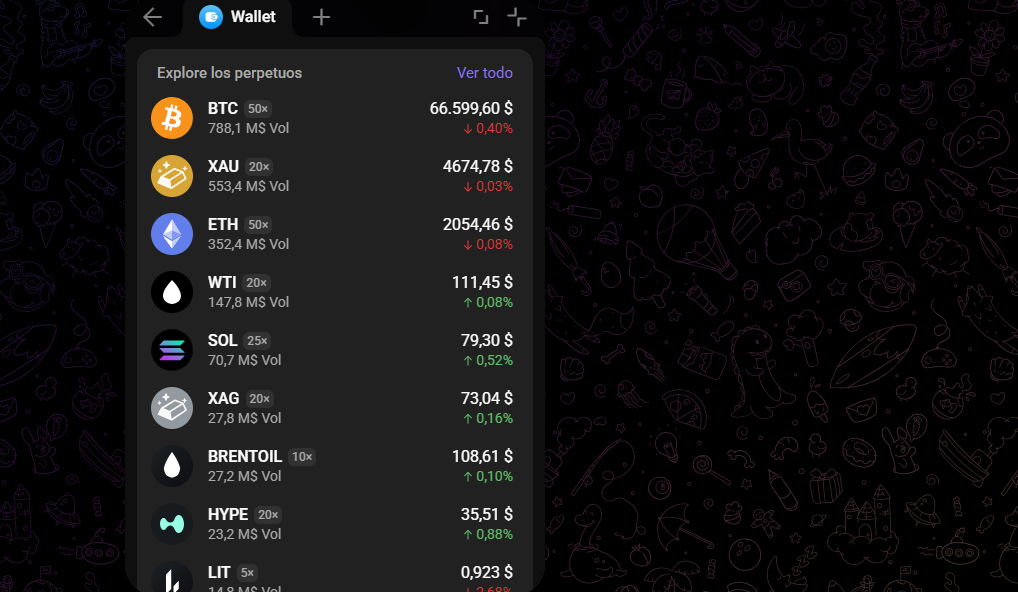Interfaz de la wallet de Telegram. 