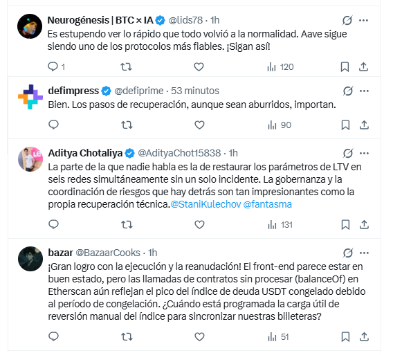 Respuestas en X al anuncio de Aave.